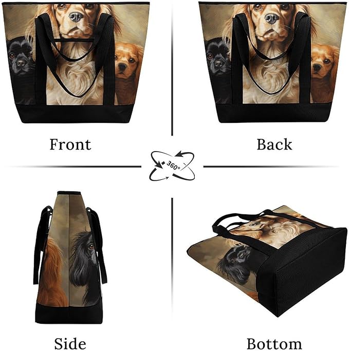 Insulated Shopping BagLarge Reusable Cooler Bags Cocker Spaniel Printed Foldable Shopping BagTravel Waterproof Shoulder Bag