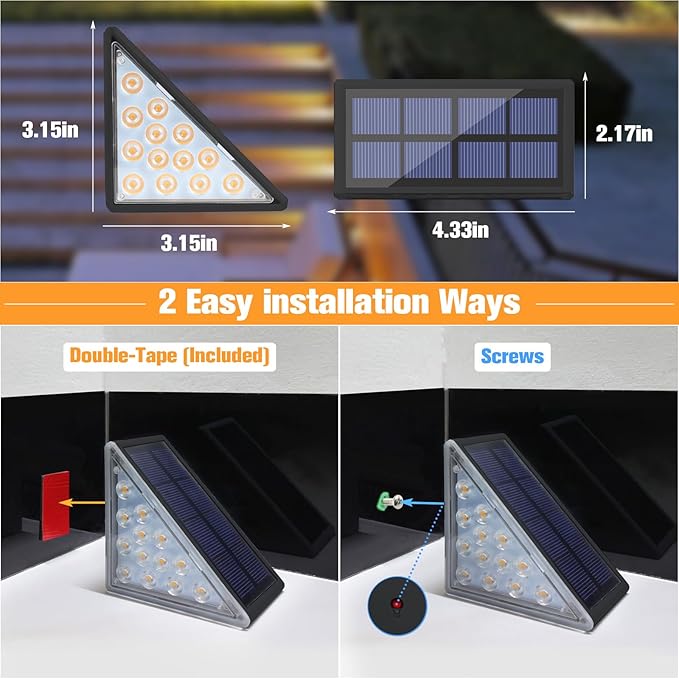 VOLISUN Solar Step Lights for Outside Solar Stair Lights Outdoor Waterproof IP67 LED Outdoor Step Light 80 Lumen Deck Light for Outside Front Porch and Patio(Black24 Pack)