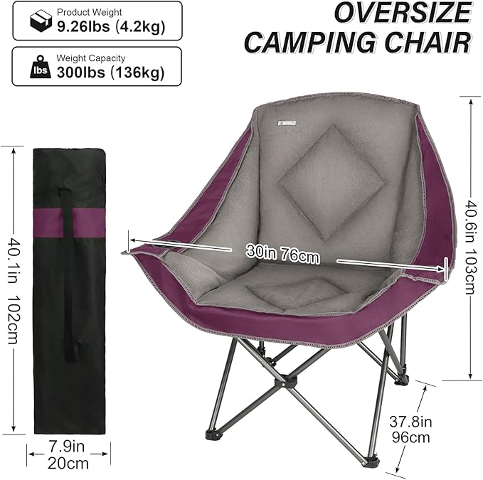 CAMPHILL Folding Camping ChairOversized Portable Camping Chair with Cup HolderHeavy Duty Padded Lawn Chair for Camping Tailgates Beach and Sports