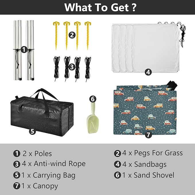 ALAZA Snow Truck Polka Dots Beach Tent Sun Shelter UPF50+ Protection Beach Shade Canopy w/ 4 Sandbags for Outdoor Camping Fishing Backyard Fun Picnic 10x9 ft