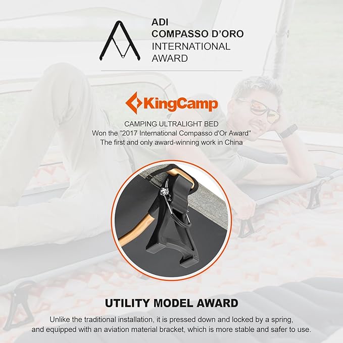 KingCamp Camping Cot Folding Portable Heavy Duty Ultralight Cots for Adults Camping Tent Hiking Backpacking Mountaineering Travel Indoor Outdoor Indoor Base Camp with Pillow Support 265 Lbs