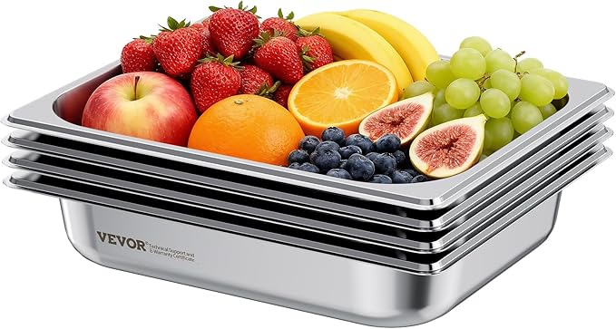 VEVOR 4 Pack Stainless Steam Hotel Pan 1/2 Size Table Steam Pan 2.5 Inch Deep Anti Jam Restaurant Supplies Reusable Rustproof Catering Storage for Home Party Restaurant Hotel Buffet