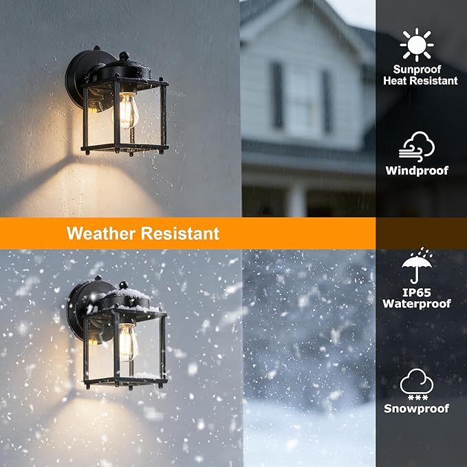 LIT-PaTH Dusk to Dawn Outdoor Wall Lantern Exterior Waterproof Wall Sconce Light Proch Lighting Fixture with E26 Socket Modern Outside Lights for Front Door Garage Patio Black 2 Pack