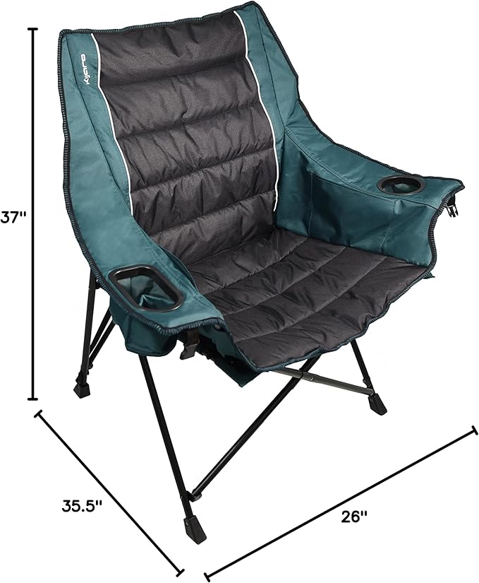 Kijaro Quilted Club Adult Camping Chair Features Comfortable Quilted Polyester Fabric and Built-in Internal Storage Pockets