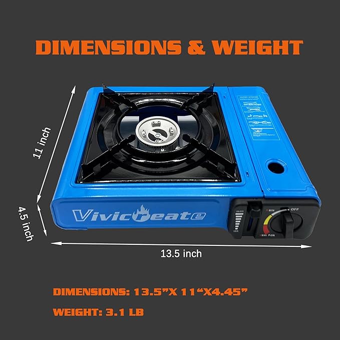 Vivicreate 7000 BTU Portable Butane Gas Stove for Camping Cooking Outdoor Lightweight Portable Stove Burner with Auto Ignition Estufa de Gas Portátil para Camping al Aire Libre（Blue）
