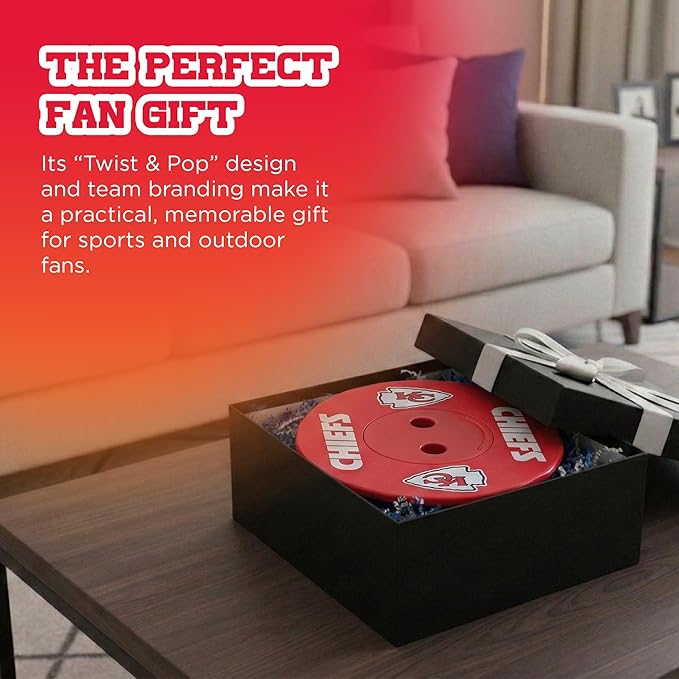 Sporticulture NFL Kansas City Chiefs Telescoping Collapsible Stool Portable Adjustable Height Folding Camping Stool with Carry Strap Retractable Stadium and Tailgate Seat 18Hx10Wx10D