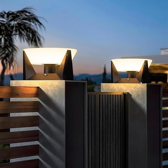 Solar Post Lights Outdoor 15x15 IP54 Waterproof Solar Lamp Post Light E26 LED Bulb Pillar Lights Outdoor Dusk to Dawn Column Lighting Lanterns for Posts Outside Deck Patio Garden Fence
