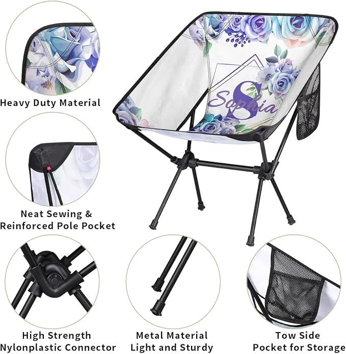 Camping Chair Personalized Backpacking Chair Lightweight Portable Folding Customized Name Chairs for Beach Sport Hiking (Purple &amp Blue)
