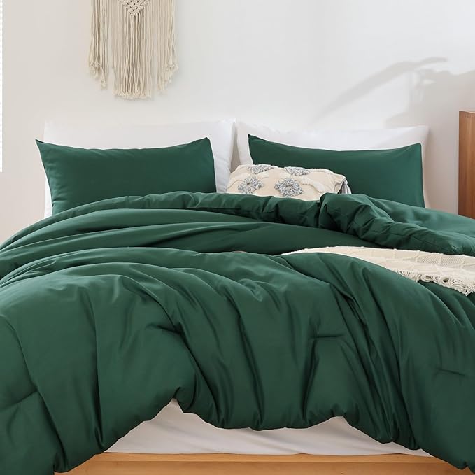 ROSGONIA California King Comforter Set Emerald Green 3pcs (1 Boho Dark Forest Green Cal King Comforter &amp 2Pillowcases) Oversized Blanket Quilt