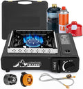 WADEO Three Fuel Portable Camping Stove with Windblocker 3 in 1 Propane Butane Isobutane Stove with Carrying Case and Stainless Steel Hose Adapters Gas Camp Stove for Cooking BBQ Travel RV Hiking