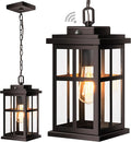 Brown Large Dusk to Dawn Outdoor Pendant Light Outside Hanging Lights with Tempered Glass 100% Aluminum Anti-Rust Outdoor Ceiling Light for Porch House Doorway Waterproof E26 Socket
