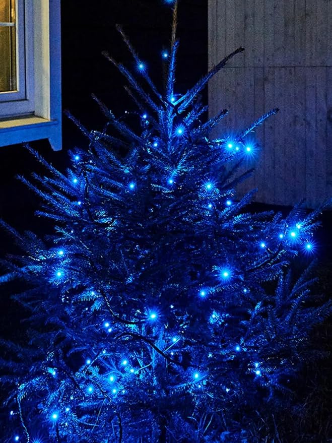 Solar Christmas Lights Outdoor Decorations Waterproof Tatal 4 Pack 400LED 132FT Blue Solar String Lights Green Wire with 8 Modes Christmas Fairy Light for Xmas Tree Party Wedding Yard Garden Decor