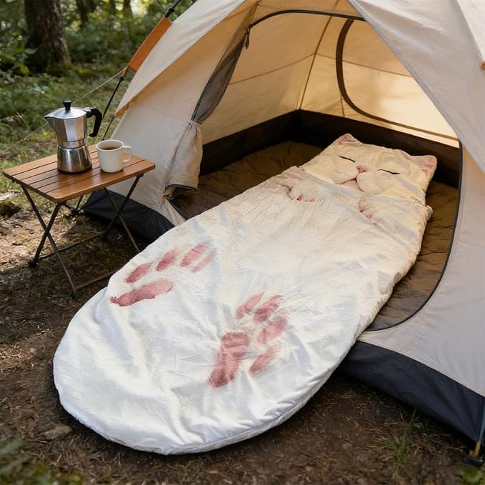 Adult Cat Pattern Envelope Sleeping Bag - Plush Cat Envelope Sleeping Bag for Adult - Plush Warm Washable Camping Blanket