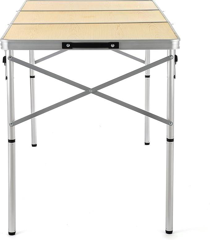 ARROWHEAD OUTDOOR 4’ ft Heavy-Duty Portable Aluminum Frame Folding Table w/Leveling Feet Solid Tabletop Surface 2 Adjustable Heights Carrying Case Included Lightweight USA-Based Support