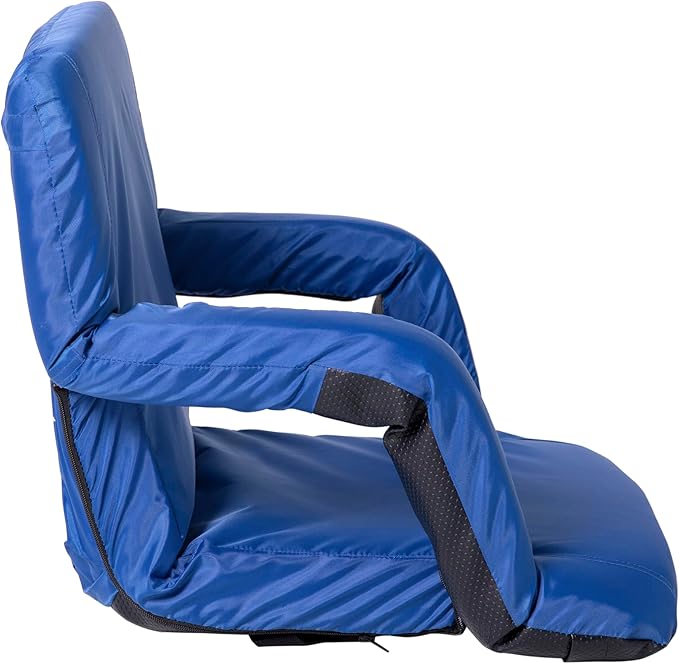 BizChair Blue Portable Lightweight Reclining Stadium Chair with Armrests Padded Back &amp Seat with Dual Storage Pockets and Backpack Straps