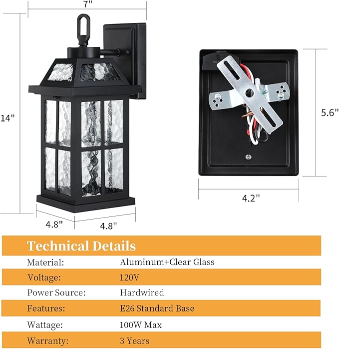 14 '' Outdoor Lights for House 2 Packs Black Exterior Light Fixtures Porch Light Wall Mount Waterproof Sconce Lights Outside Modern Outdoor Lighting Wall Lanterns for House Garage Patio Front Door