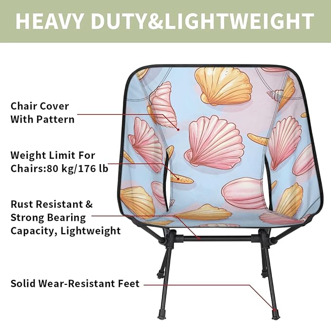 Honeybaby Folding Camping Chair Starfish Seashell Theme Camping Chairs Lightweight Portable Chair Outdoor Foldable Chairs for Camping Travel Picnic Beach Hiking