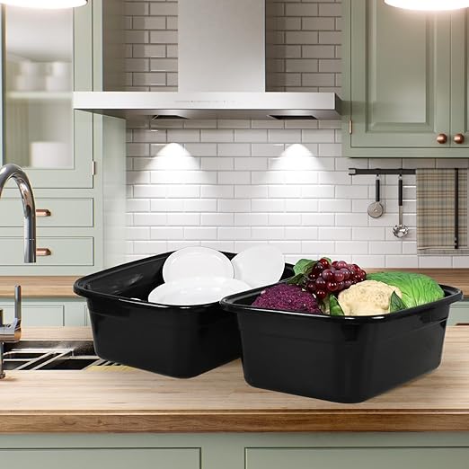 Sadstory 16 Quart Plastic Wash Tub Rectangular Dishpan Black 4 Packs