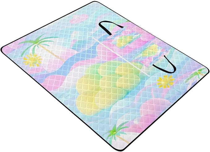 Outdoor Blanket Packable Beach Waterproof Blanket for Family Concert Blankets Cartoon Cute Blue Pink Flowers 60x80in
