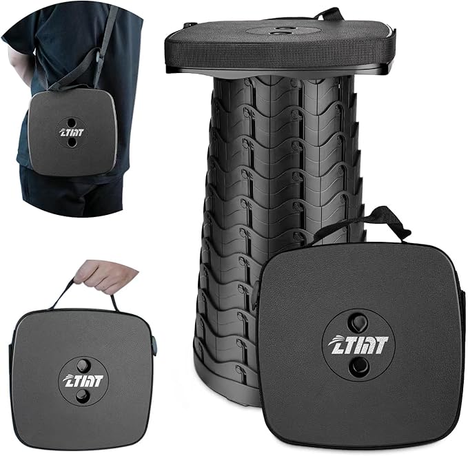 Upgraded Square Folding Stool Max Load Capacity 485lbs Portable Collapsible Seat Telescoping Foldable Stool for CampingFishingHikingTravel