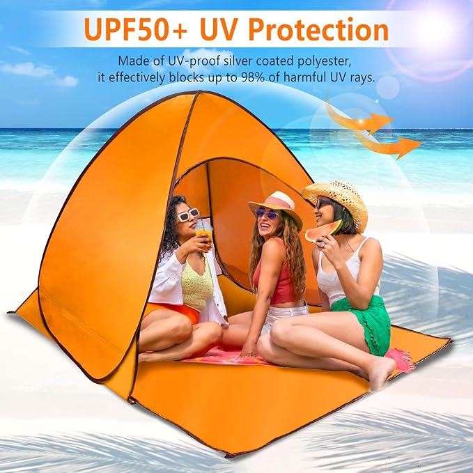 Pop Up Beach Tent Anti UV Automatic Sun Shelter Umbrella Portable Sun Shade Shelter for 2-3 People Outdoor Instant Pop Up Beach Shade Tent with Carrying Bag