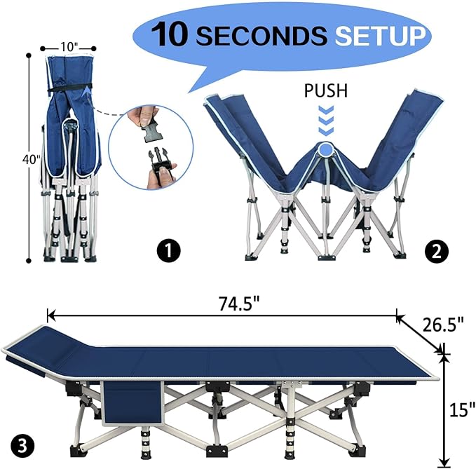 2 Pack Camping Cot with Comfortable Mattress Cots for Sleeping with Pad Heavy Duty Camping Bed 2 Person Folding Cot Include Carry Bag Camping Cots for Adults Kids Indoor Outdoor
