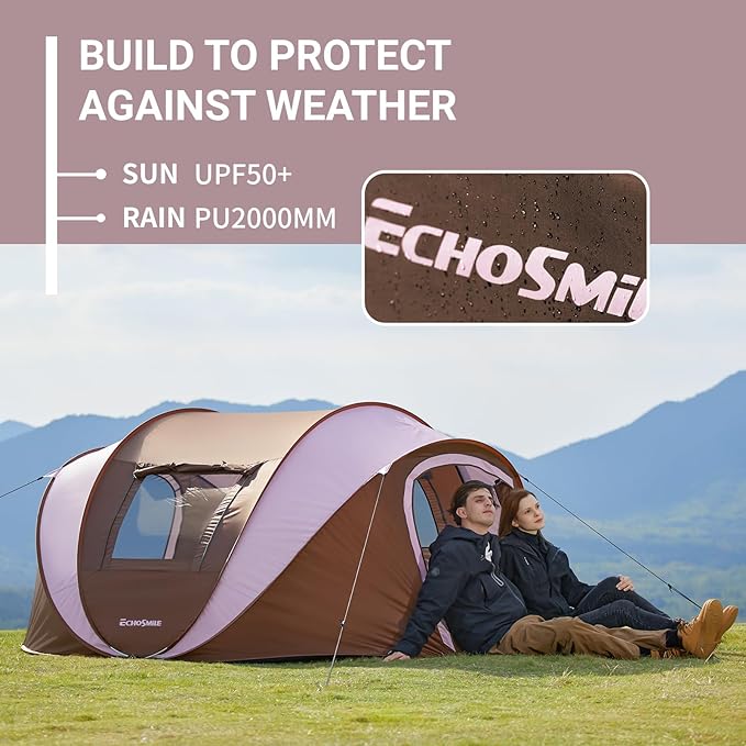 EchoSmile Instant Pop Up Camping Tent 2/4/6 Person Easy Setup Tent Water Resistant Dome Portable with Carry Bag