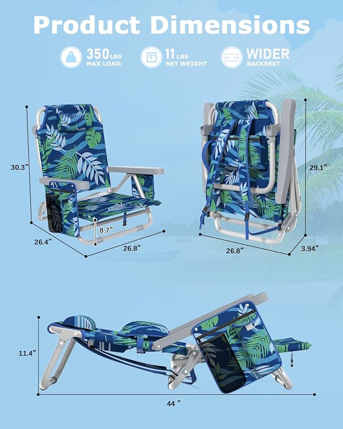 ZENPETIO Beach Chair Camping Chair for Adults Reclining Backpack Chair for Pool Beach Camping Outdoors