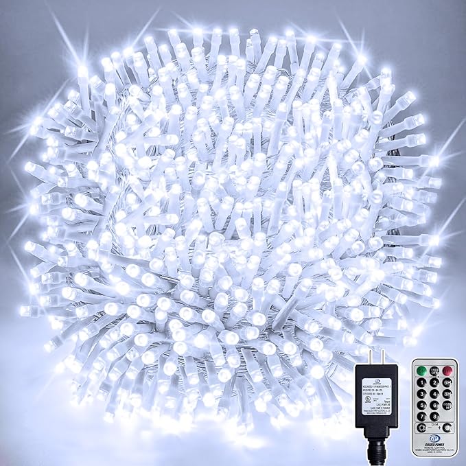 328FT 1000 LED Christmas Tree Lights Bright Cool White Outdoor Christmas String Lights for House Fairy Lights with 8 Modes Waterproof &amp Durable Indoor Outdoor Decor Timer Included