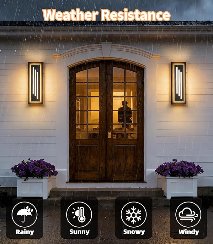 tewei 15.7'' Outdoor Wall Lights Modern Black LED Outdoor Wall Sconce Large Long Exterior Lighting Fixtures 3000K Waterproof Front Porch Lights Outside Lights for House Garage Indoor 2 Pack