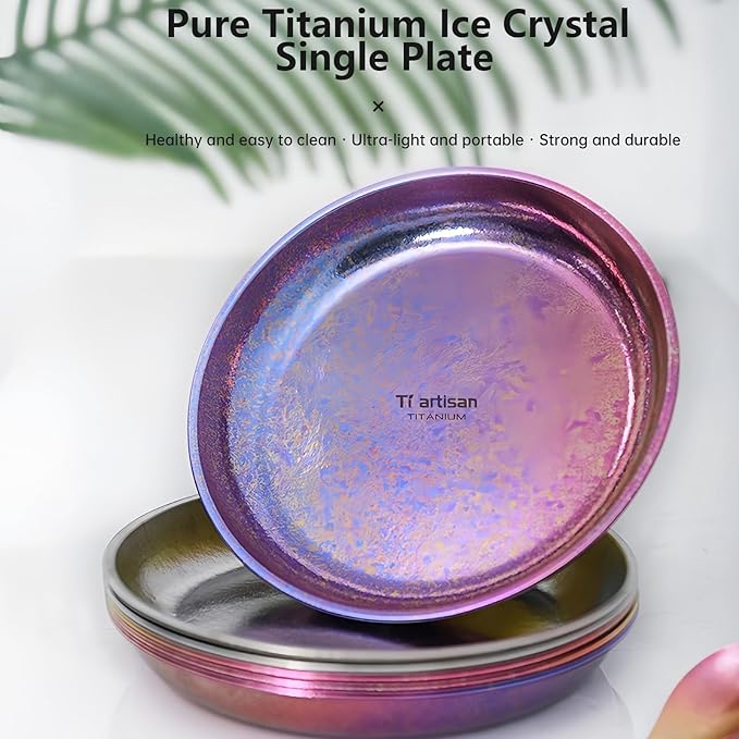 Titanium Camping Plate Titanium Pan Dish Plate Lightweight Round Dinnerware Tableware Cooking Utensils Pasta Plates Bowl 27fl oz(TA8220IA)