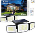 Solar Security Light OutdoorSolar Flood Light with Active Motion Sensor3 Heads 270° Wide AngleRemote ControlIP65 Waterproof 3 Modes (2 Packs)