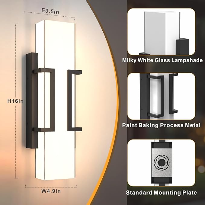 Hyunbae Dusk to Dawn Outdoor Lighting Fixtures Sensor Modern Outdoor Wall Sconce LED Wall Mount Porch Light Dimmable IP65 Waterproof Outside Wall Lights for House Doorway Garage Entryway 3000K