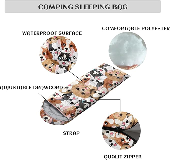 Sleeping Bags for Adults Youth Kids3D Printing Camping Sleeping Bag for Girls Boys Lightweight Waterproof Cold/Warm Weather Sleeping Bag for 3 Seasons