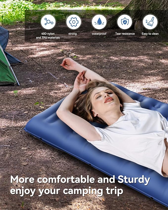 HiiPeak Ultralight Inflatable Sleeping Mat with Built-in Foot Pump &amp Pillow Compact Air Mattress for Backpacking Hiking (Blue)