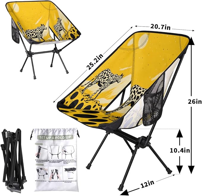 Animal Leopard Pattern Print Camping Chair Lightweight Portable Chairs for Adults Easy Installation Outdoor Foldable Camping Chair for Camping Fishing Hiking Picnic Beach