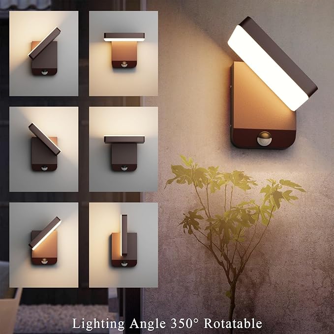 Motion Sensor Outdoor LightBronze LED 24W Exterior Motion Porch Light Modern Outdoor Wall Sconce IP65 Waterproof 3000K for House Garage