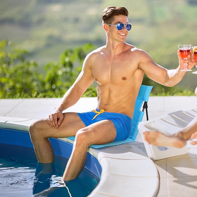 Karenhi 4 Pcs Foldable Poolside Chairs Portable Beach Chair Folding Poolside Chairs for Edge of Pool for Adults Traveling Camping Picnic Lawn Accessories (Light Blue)