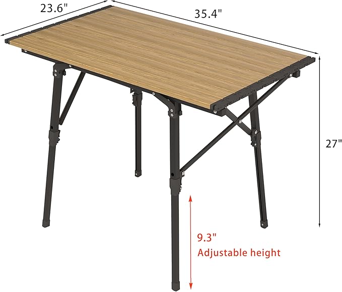 Lightweight Aluminum Alloy Folding Camping Table Adjustable Height Portable Roll-Up Picnic Table for 2-6 Person Outdoor &amp Indoor Use for Camping Beach BBQ Backyard with Carry Bag