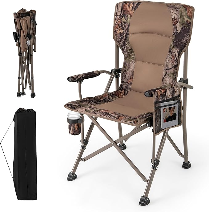Tangkula Folding Camping Chair Portable Camp Chair with Padded Seat Cup Holder Storage Pocket Outdoor Lawn Chair with Carrying Bag for Fishing Picnic Travel No Assembly Needed