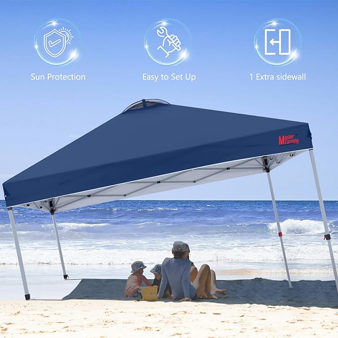 MASTERCANOPY Durable Pop-up Canopy Tent with 1 Sidewall (8'x8'Navy Blue)