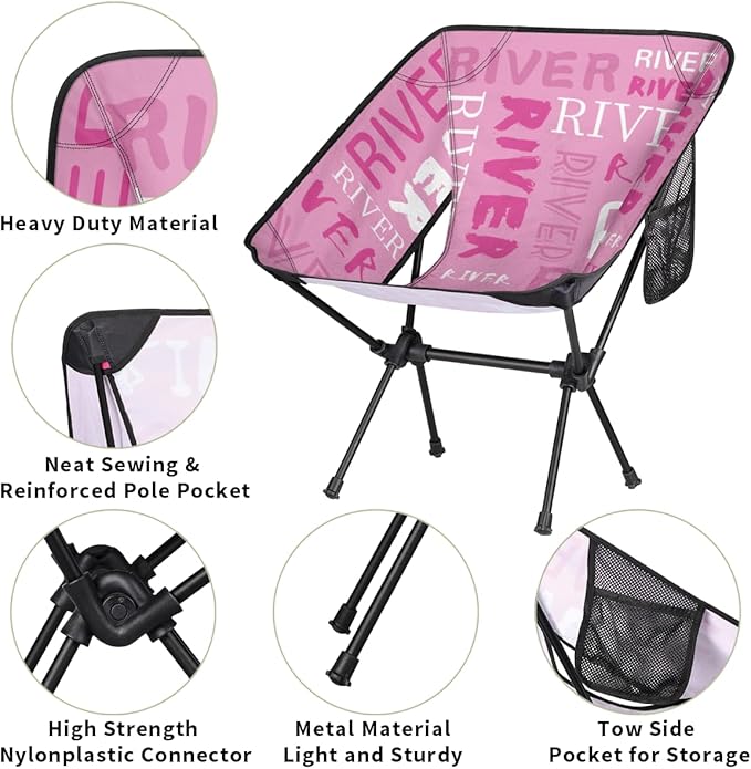 Custom Camping Chair Personalized Portable Backpacking Chair with Name Lightweight Folding Chair for Beach Hiking Pink