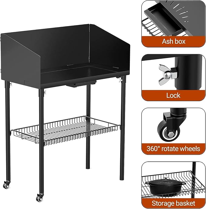 only fire Outdoor Camp Cooking Table for Dutch Ovens and Food Preparation Collapsible Grill Table Camping Kitchen Station with Side Windscreen &amp Storage Basket for Backyard BBQ Picnic RV