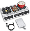 CAMPLUX 3 Burner with 1 Grill Plate Propane Gas Cooktop Stove 26000 BTU Stainless Steel Triple Burner Propane Cooktop for Outdoor Kitchen Cooking with CSA Regulator Estufa de Gas Portatil