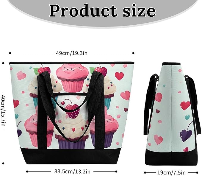 Insulated Shopping BagLarge Reusable Cooler Bags Cupcake Candy Hearts Sweet Printed Foldable Shopping BagTravel Waterproof Shoulder Bag
