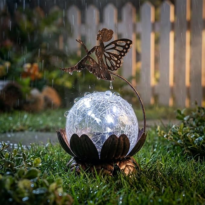 MUMTOP Solar Lantern Fairy Light Crackle Glass Solar Lights Outdoor LED Waterproof Tabletop Lamp for Table Yard Garden Patio Lawn Decor