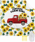 Beach Blanket Waterproof Sandproof OversizedFarm Yellow Sunflower Red Truck Beach Mat with Corner Stakes Sand PocketsSpring Green Leaves Outdoor Picnic Mat for Travel Camping Hiking118x108In