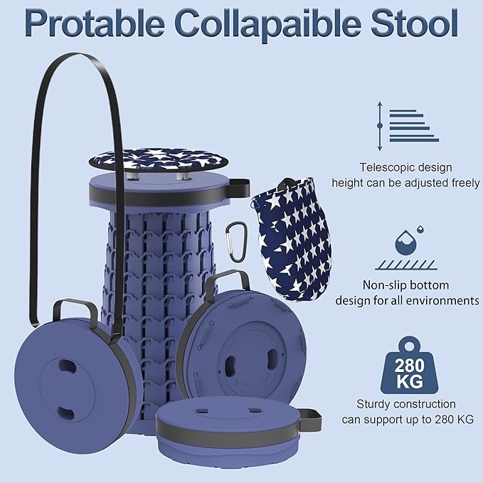 ALEVMOOM 2026 Upgraded 18.1 Collapsible Stool with Cushion &amp Carry Bag 600lbs Max Weight Portable Telescoping Stool More Sturdy Lightweight Retractable Seat Folding Chair for Camping &amp Outd