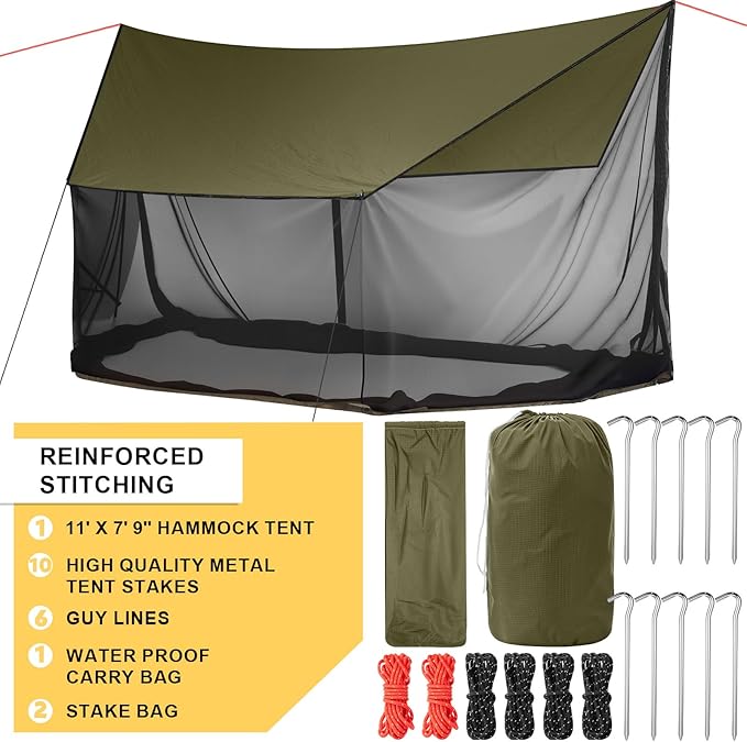 Screen House for Hammock Backpacking Hammock Tent with Mosquito Net Portable Waterproof Bug Screen Tent for Canoe Picnics Hiking Camping Beach Backyards Outdoor in Summer