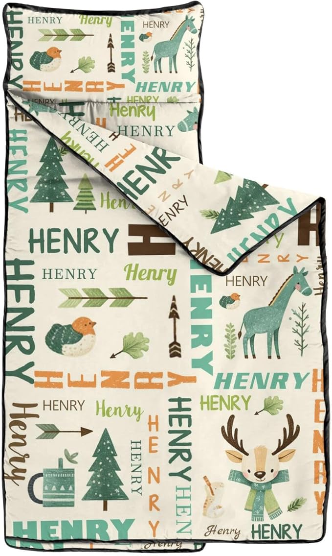 Personalized Toddler Nap Mat – Custom Name Sleeping Bag with Pillow &amp Blanket Roll-Up Nap Mats for Daycare
